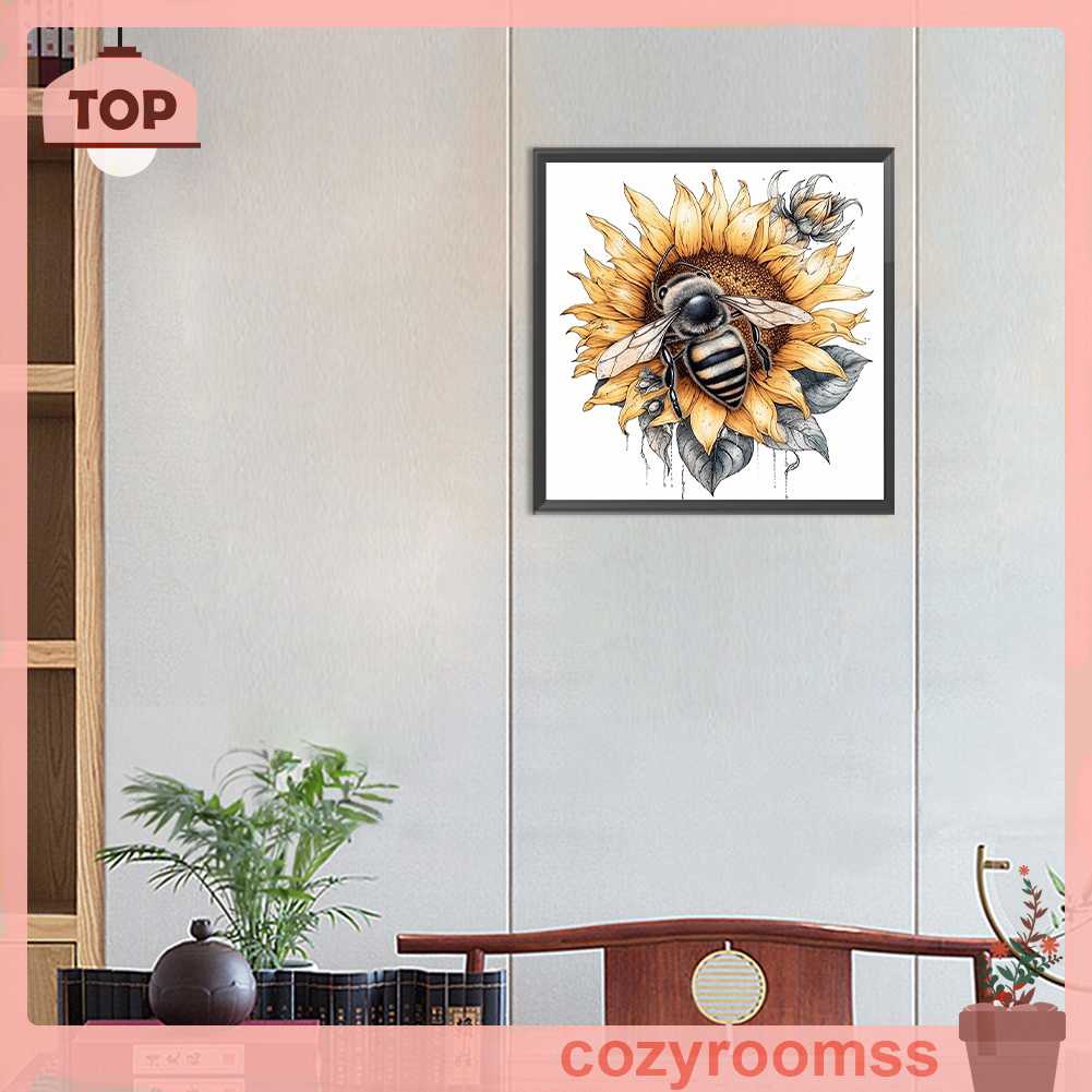 Tranh Đính Đá Kim Cương Toàn Bộ 5D DIY Hình Vẽ Con Ong Và Hoa Hướng Dương