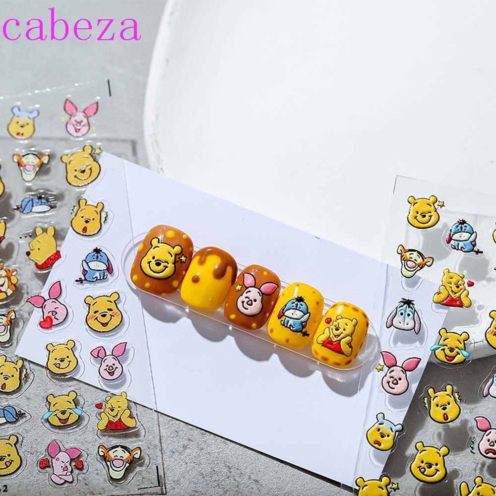 Miếng Dán Trang Trí Móng Tay Tự Dính Hình Gấu Pooh Winnie 5D Đáng Yêu