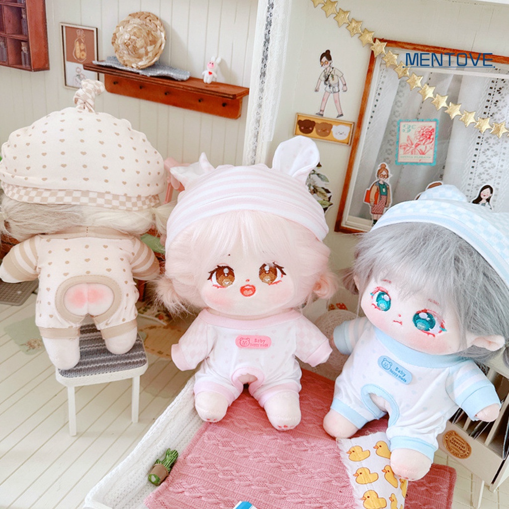 1 Bộ Áo Liền Quần Mini 20cm Kèm Mũ In Họa Tiết Hoạt Hình Dễ Thương Cho Búp Bê