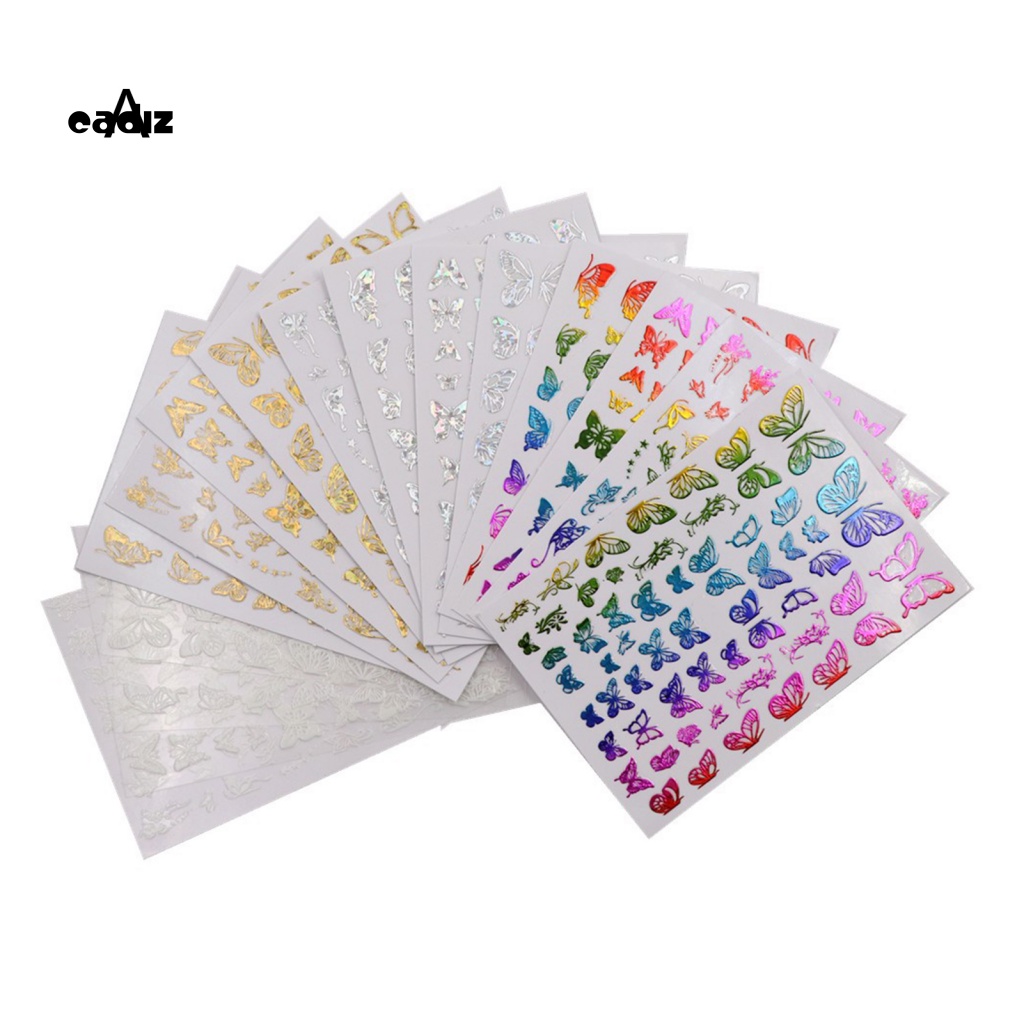 Set 4 / 16 Miếng Dán Trang Trí Móng Tay Hình Bướm 3D Dạ Quang