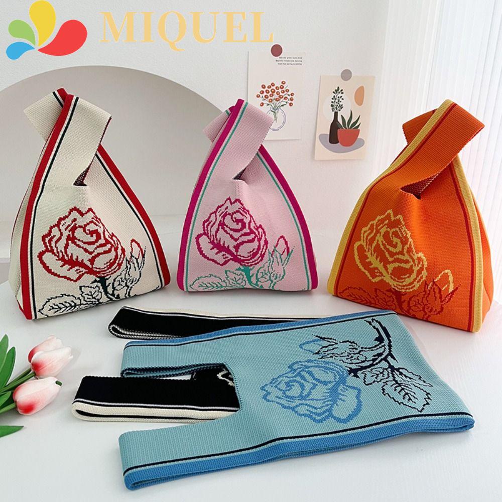 Túi Xách Đeo Vai Đan Lát Họa Tiết Hoa Hồng Phong Cách Retro