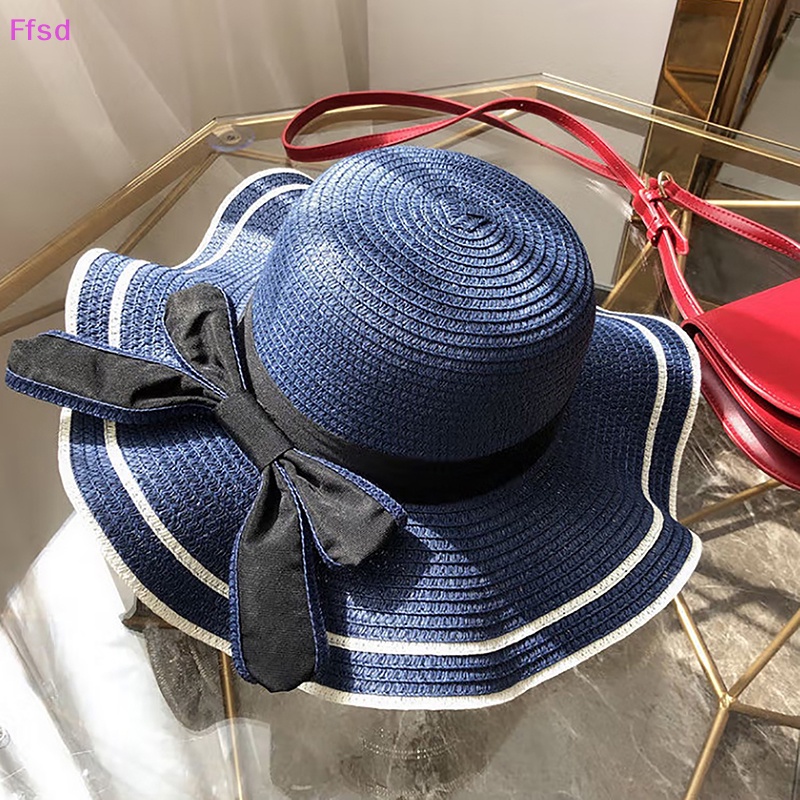 {Ffsd} Hàng Bán Chạy Mũ Rơm Chống Nắng Đi Biển Mùa Hè Ngoài Trời Phối Nơ Gợn Sóng Đôi Thời Trang Thường Ngày Cần Thiết