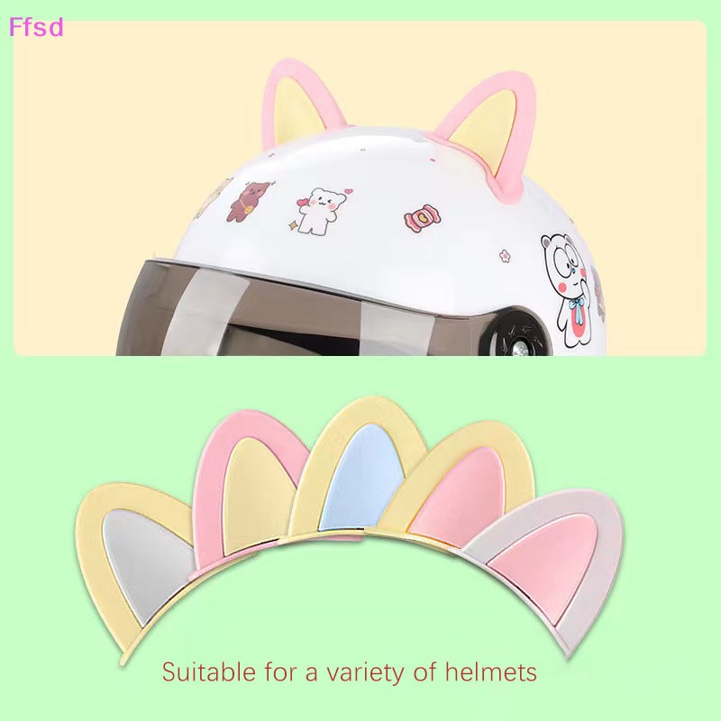 {Ffsd} Bộ 2 Sticker Dán Trang Trí Xe Hơi / Mũ Bảo Hiểm Hình Tai Mèo Dễ Thương