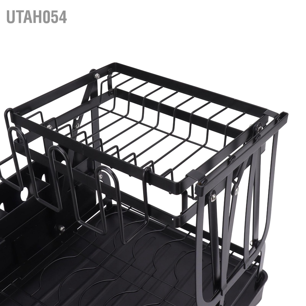Utah054 Giá Phơi Bát Đĩa Để Đa Năng 2 Lớp Có Thể Gập Lại Với Cống Thoát Nước Cho Quầy Bếp Màu Đen