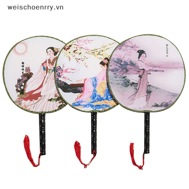 Quạt Lụa Cầm Tay Hình Tròn Phong Cách Trung Hoa Cổ Điển