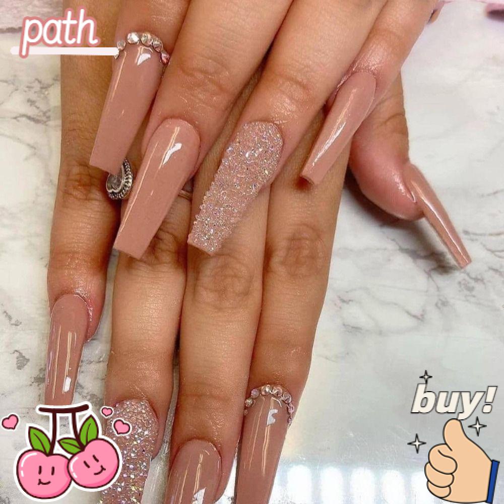 Bộ 24 Móng Tay Giả Lấp Lánh DIY|Ballerina Che Phủ Toàn Diện PInk