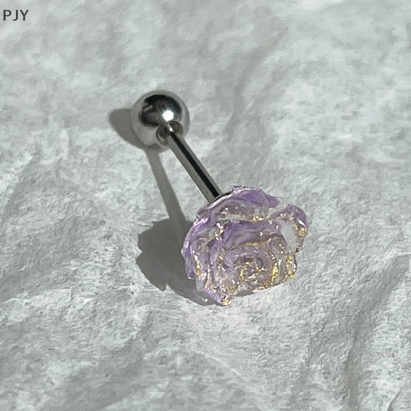 1 Đôi Bông Tai Hình Hoa Trà Lãng Mạn Bằng Thép Không Gỉ Chống Dị Ứng PJ