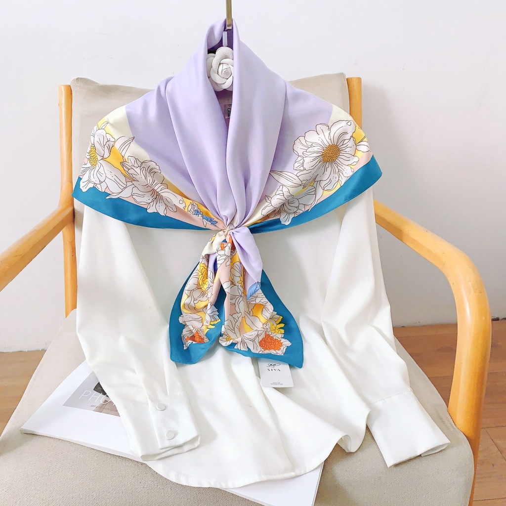 Khăn Choàng Cổ Hình Vuông Cỡ Lớn Bằng Lụa Thời Trang Hàn Quốc 2023 Kích Thước 90 * 90cm