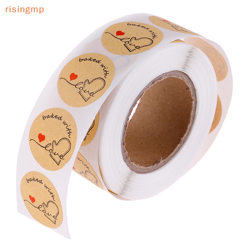 Cuộn 500 Miếng Dán Hình Tròn Bằng Giấy Kraft In Chữ Baked with Love Dùng Trang Trí Thiệp
