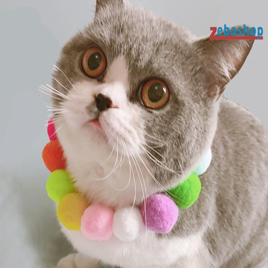 Vòng Cổ Gắn Quả Bông Nhiều Màu Sắc Dùng Làm Phụ Kiện Chụp Ảnh Cho Thú Cưng