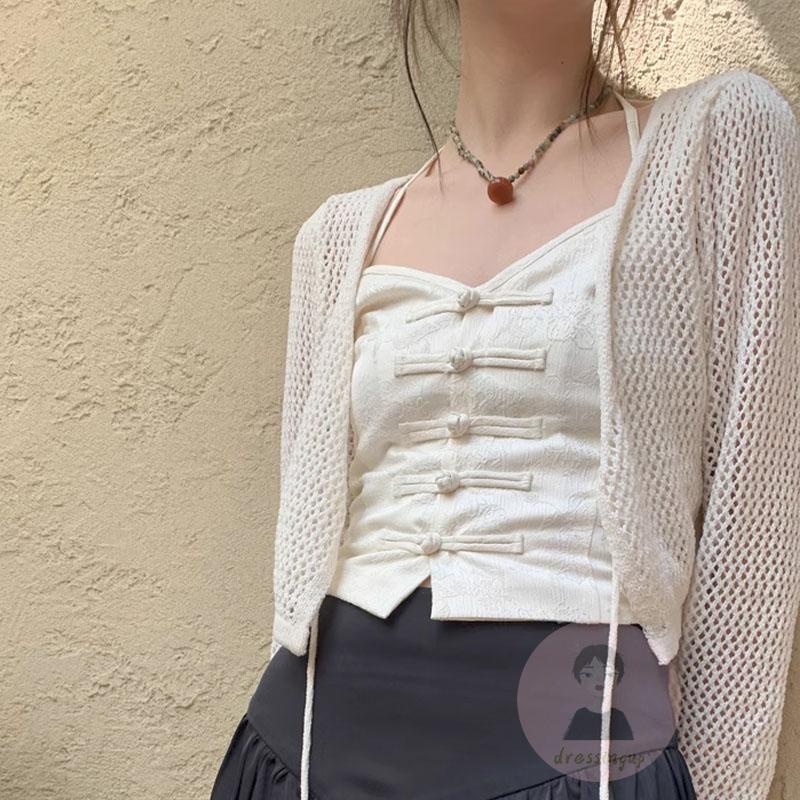 Áo Tank Top Trắng Sát Nách Cổ Yếm Cài Nút Thời Trang Cho Nữ