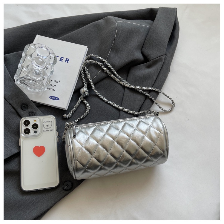 Túi Xách Đeo Chéo Hình Trụ Cỡ Nhỏ Phối Dây Đeo Sợi Xích Thời Trang Mùa Hè Cho Nữ