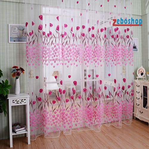 Rèm cửa sổ Vải Voan Họa Tiết Hoa Tulip Lãng Mạn