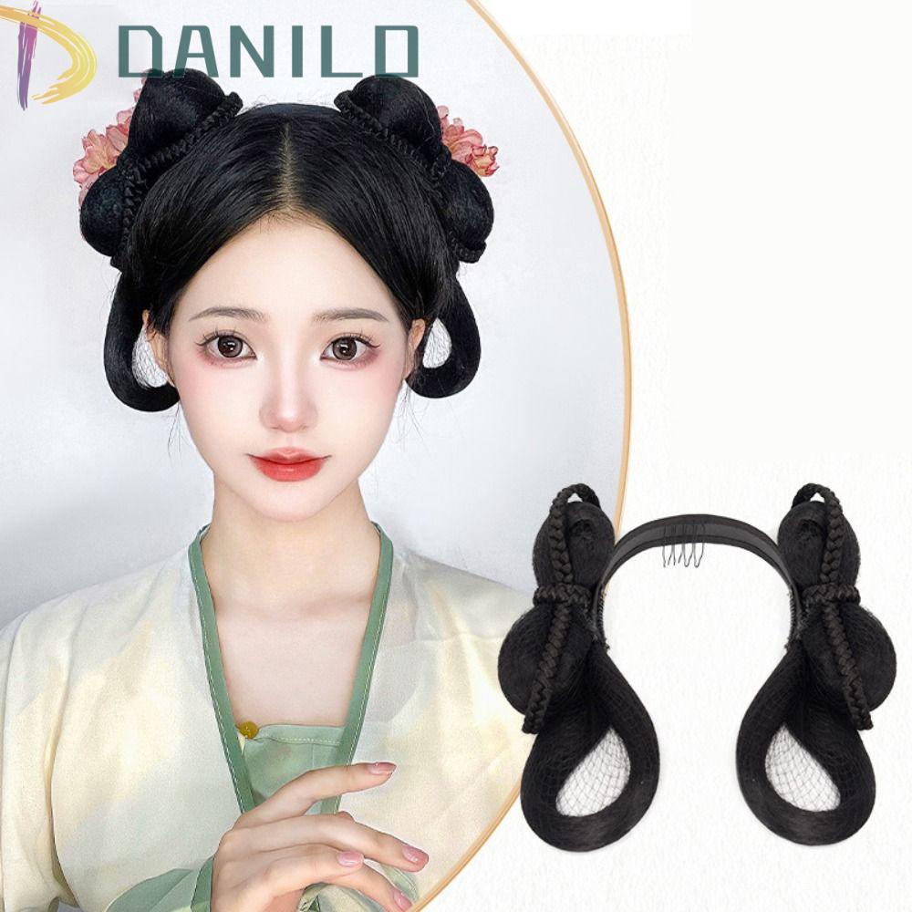 Danilo Băng Đô Cài Tóc Giả Bện Sợi Tổng Hợp Màu Đen Phong Cách Trung Hoa Truyền Thống DIY