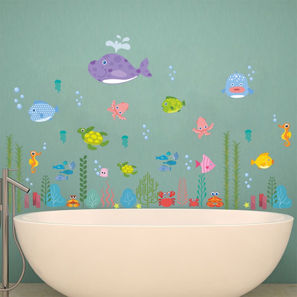 (Bất Ngờ) Đề Can Dán Tường Chống Thấm Nước Thế Giới Đại Dương Và Cỏ Biển Trang Trí Phòng Trẻ Em