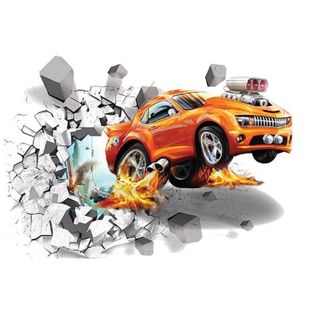 Sticker Dán Tường Họa Tiết Xe Hơi Hoạt Hình 3D Dễ Thương Bắt Mắt