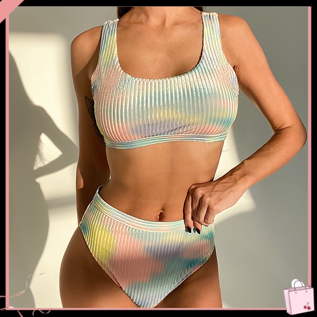 Bộ Đồ Bơi Bikini Lưng Cao Nhuộm Màu Quyến Rũ Thời Trang Mùa Hè Cho Nữ