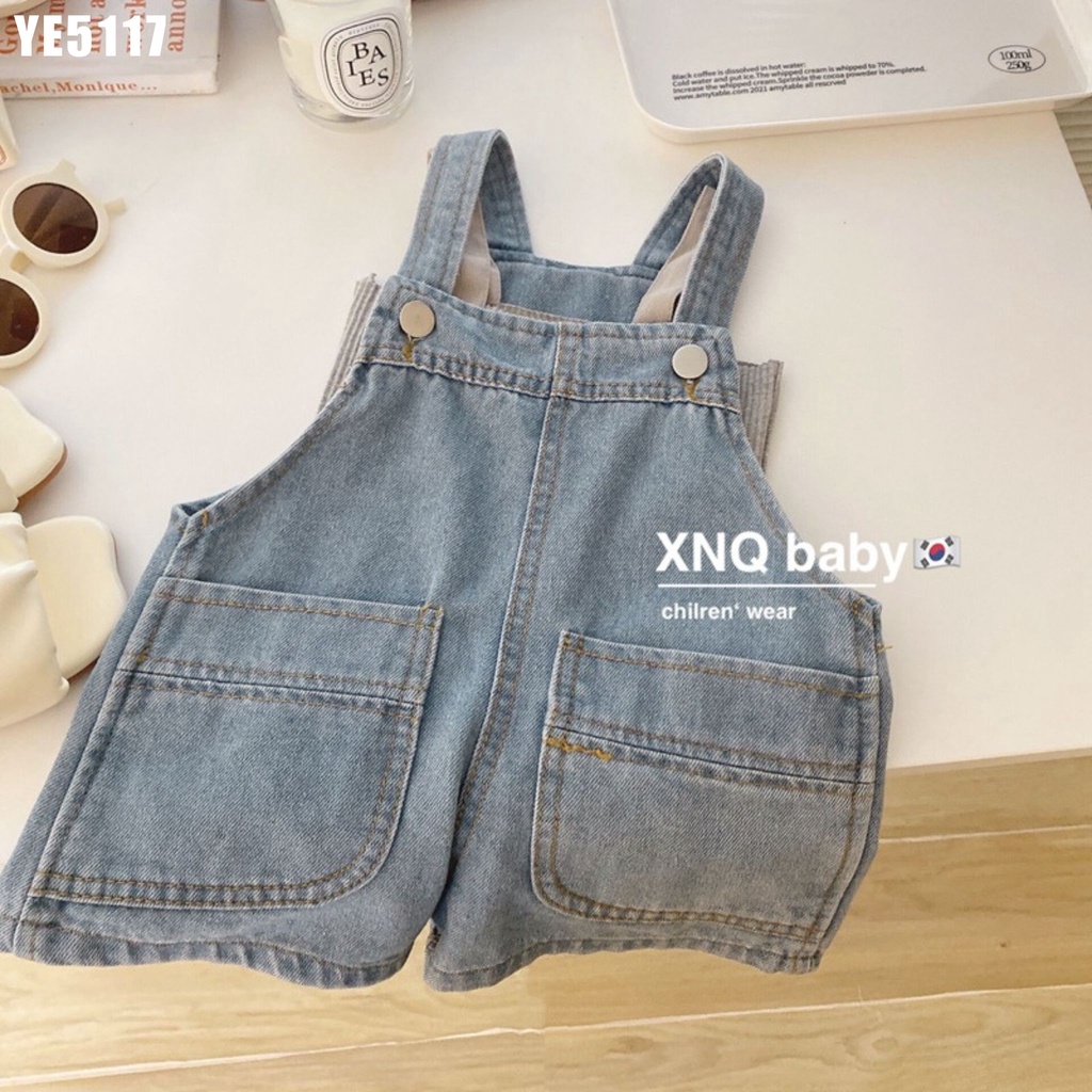 Quần yếm jean cho bé gái từ 1 2 3 4 5 tuổi kèm áo thun 2 dây màu xám MINTSCLOSET Mint's Closet - YE5117