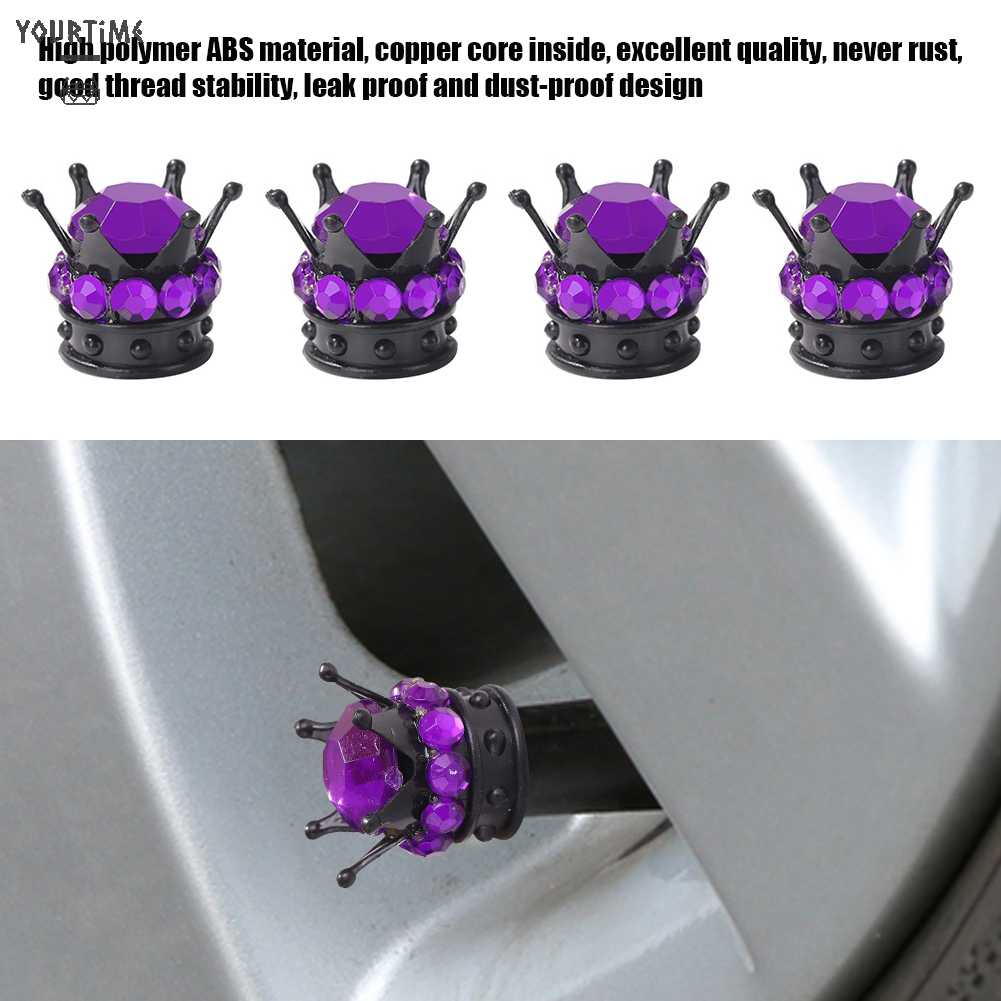 Bộ 4 Nắp Van Bánh Xe Hình Vương Miện Đen Đính Đá Lấp Lánh