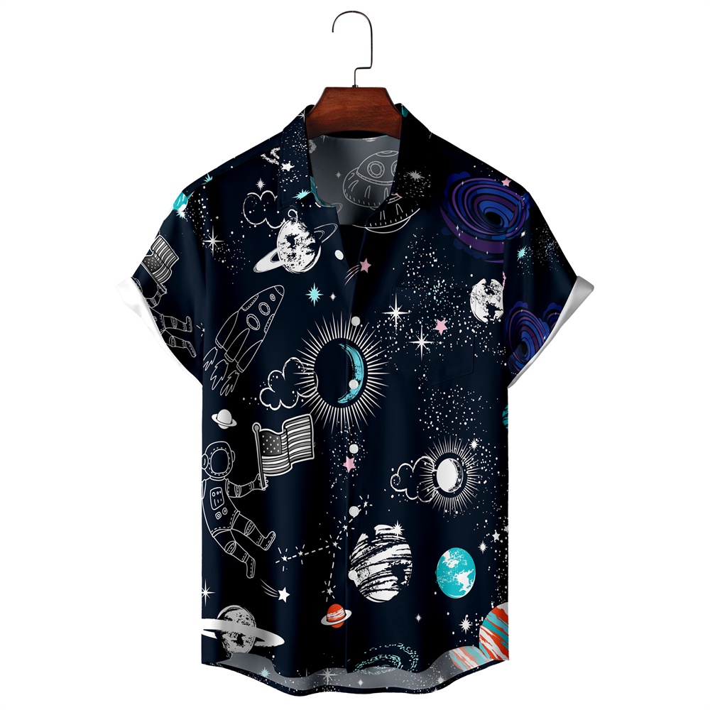 Áo Sơ Mi Tay Ngắn In Họa Tiết Bầu Trời Sao 3d Phong Cách Hawaii Thời Trang Mùa Hè Cho Nam Và Nữ