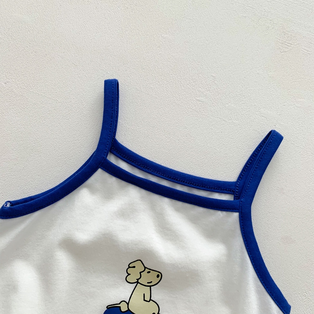 Bộ Áo Liền Quần Hai Dây Bằng Cotton Họa Tiết Hoạt Hình Kẻ Sọc Thời Trang Mù