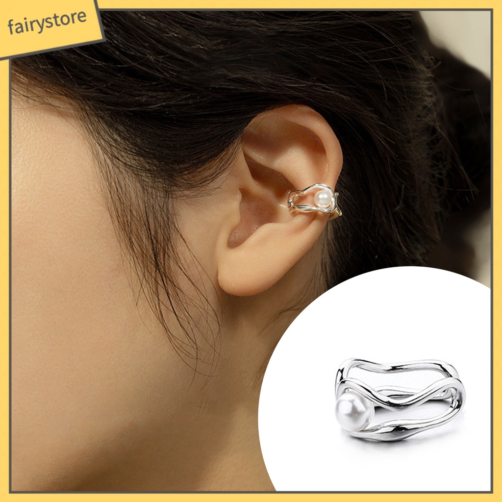 1 Cặp Khuyên Tai Kẹp Sụn Tai Không Xỏ Lỗ Hai Lớp Bóng Cao Đính Ngọc Trai Nhân Tạo Thời Trang