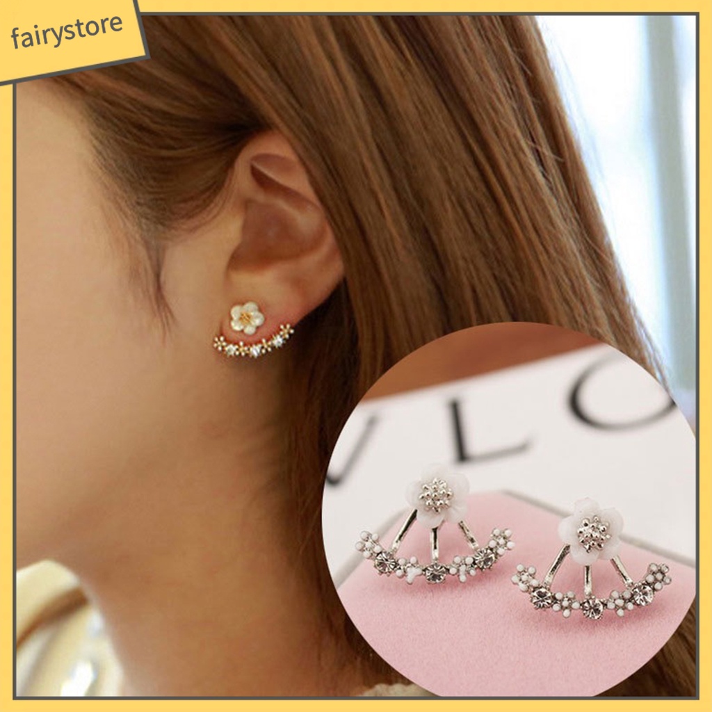 1 Đôi Bông Tai Hình Hoa Cúc Đính Đá Lấp Lánh Phong Cách Hàn Quốc Sang Trọng