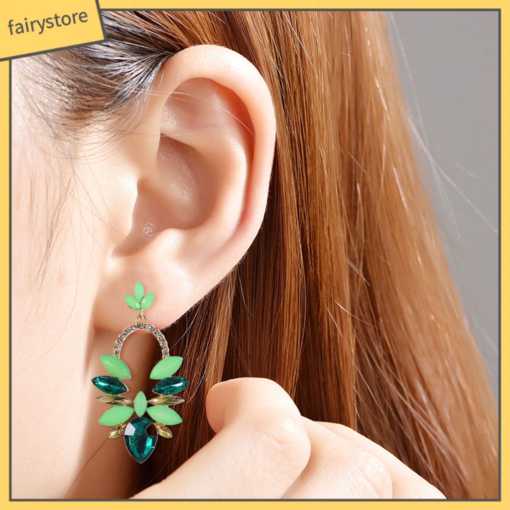 1 Đôi Bông Tai Xỏ Lỗ Hình Giọt Nước Đính Đá Màu Sắc Kẹo Ngọt Thời Trang Dành Cho Nữ