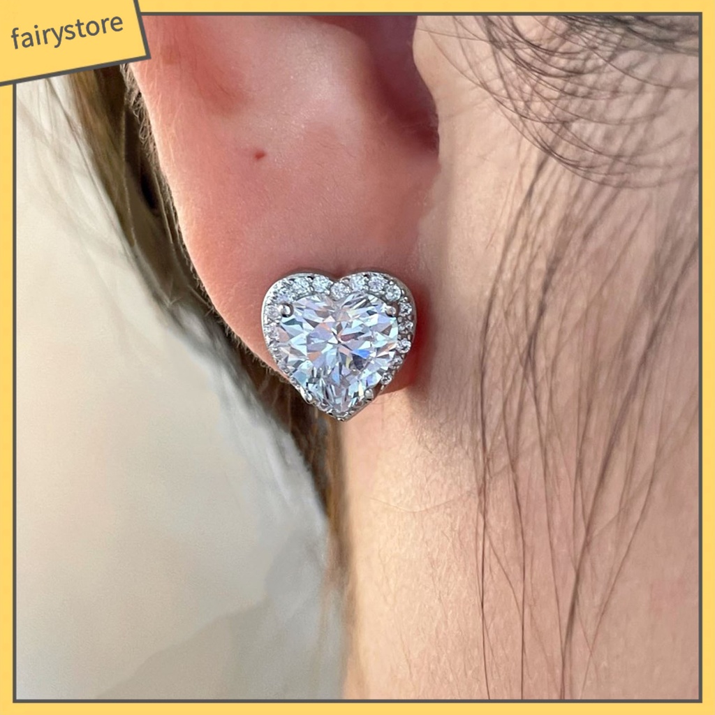 1 Đôi Bông Tai Hợp Kim Hình Trái Tim Lấp Lánh