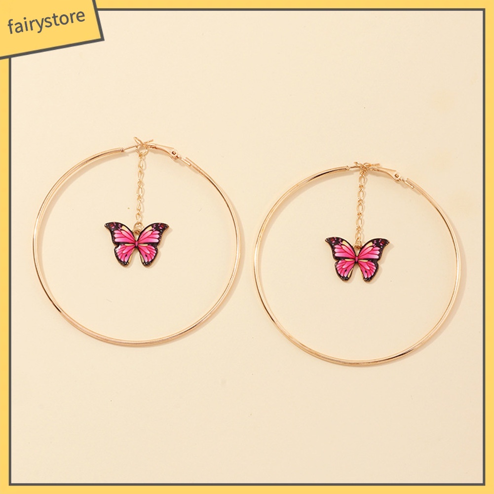 Khuyên Tai Dạng Vòng Lủng Lẳng Mặt Bướm Dây Xích Lớn Thanh Lịch Cho Nữ