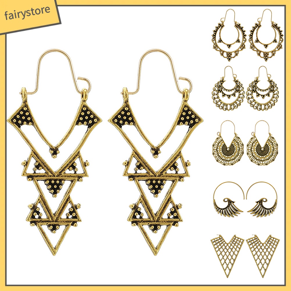 Khuyên Tai Tròn Chạm Khắc Phong Cách Boho Thời Trang Cho Nữ