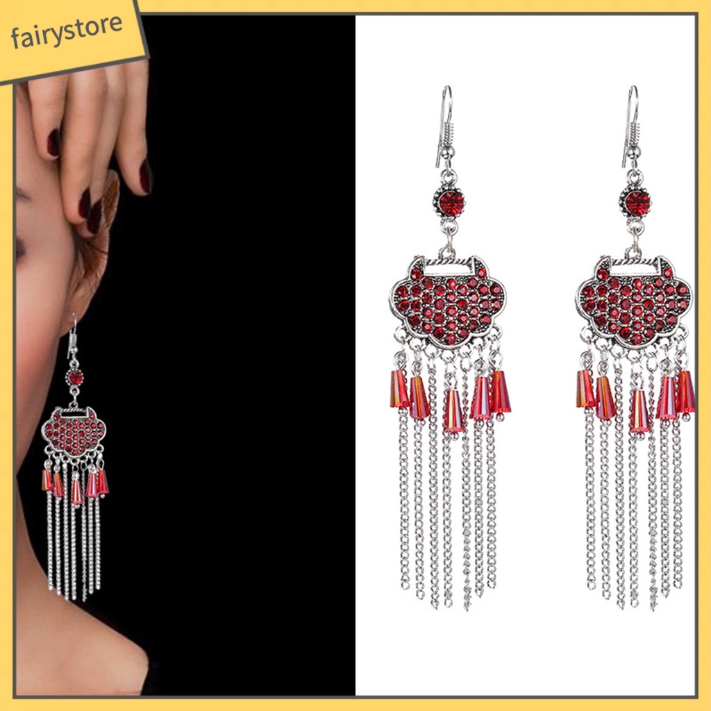 [FRO] Set 2 Bông Tai Dáng Dài Bằng Hợp Kim Dát Đá Cổ Điển Dễ Phối Đồ Dành Cho Nữ