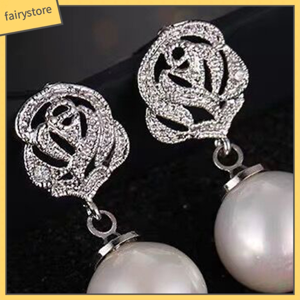 [FRO] Bông Tai Xỏ Lỗ Tròn Đính Hoa Hồng Ngọc Trai Giả Bằng Hợp Kim Thoải Mái Mặc Hàng Ngày Cho Nữ