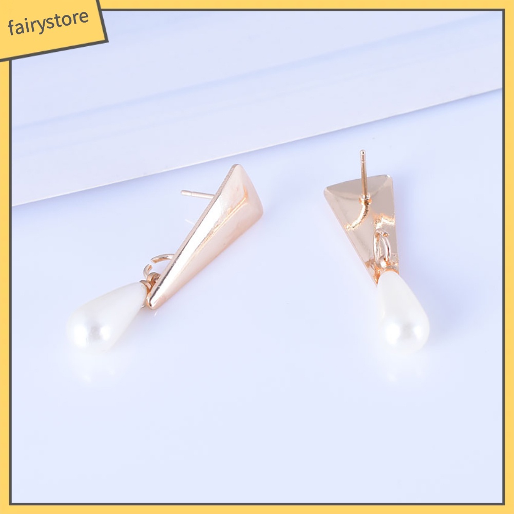 Set 2 Cặp Bông Tai Tam Giác Đính Ngọc Trai Giả Phong Cách Hàn Quốc