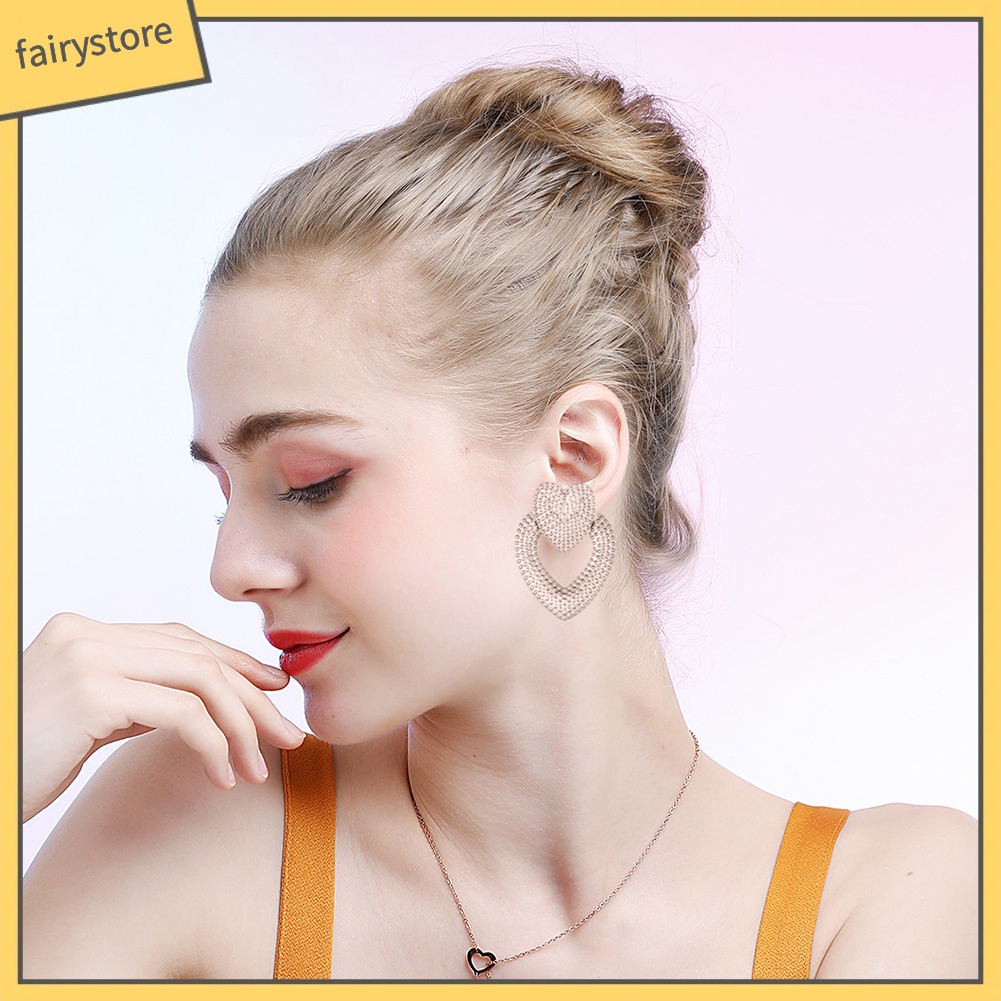 Bông Tai Hình Trái Tim Đôi Bằng Hợp Kim Thanh Lịch Dành Cho Nữ