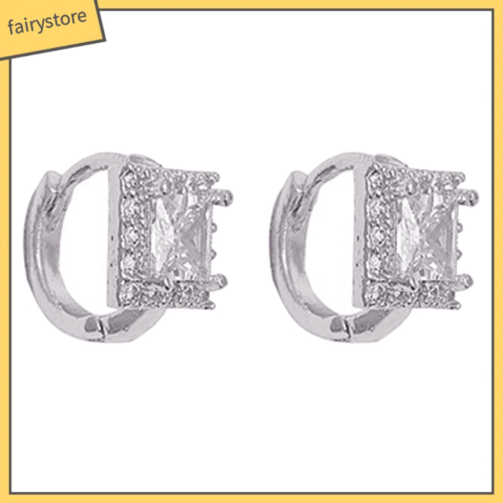 1 Cặp Bông Tai Đính Đá Hình Vuông Lấp Lánh Thời Trang Hàng Ngày