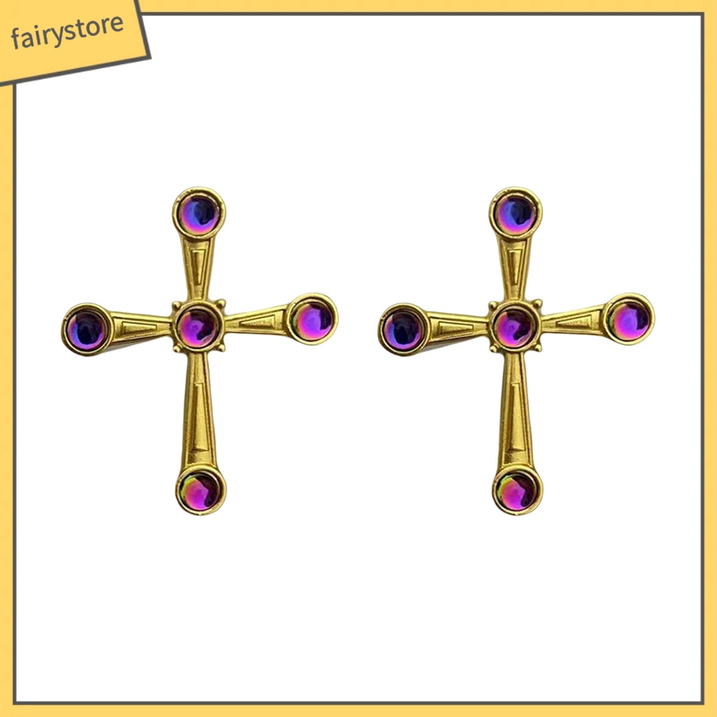 1 Đôi Bông Tai Hình Thánh Giá Bằng Thủy Tinh Màu Sang Trọng Phong Cách Trung Cổ Dành Cho Nữ