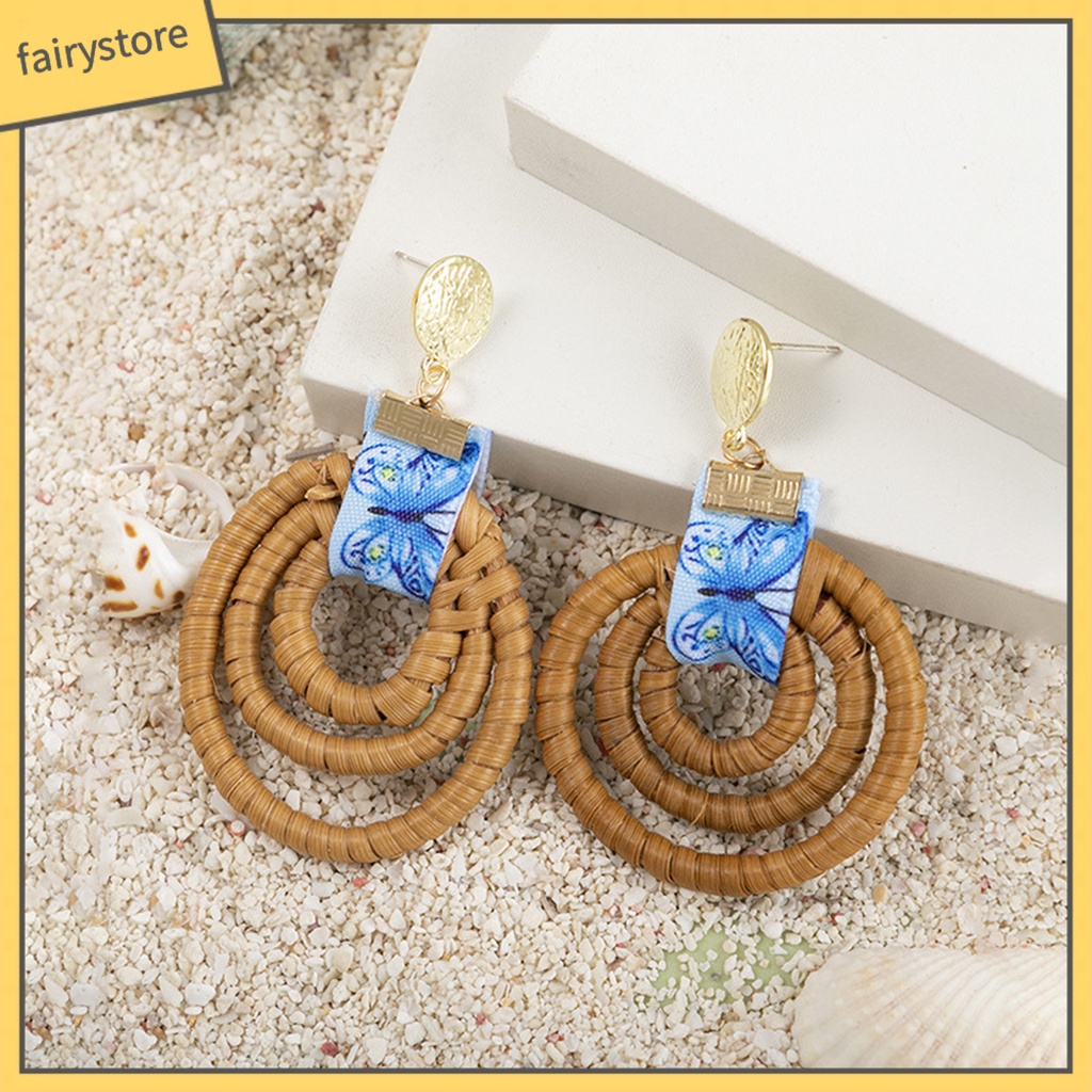 1 Đôi Bông Tai Tròn Họa Tiết Đan Mây Phong Cách Dân Tộc