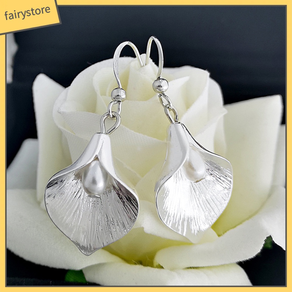 Bông Tai Hình Cánh Hoa Đính Ngọc Trai Nhân Tạo Phong Cách Retro Dành Cho Nữ