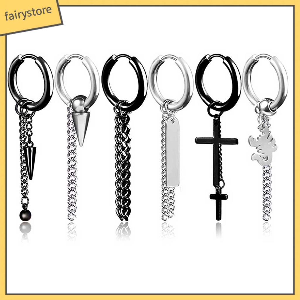 1 Khuyên Tai Dạng Vòng Dây Xích Dài Bằng Thép Không Gỉ Unisex