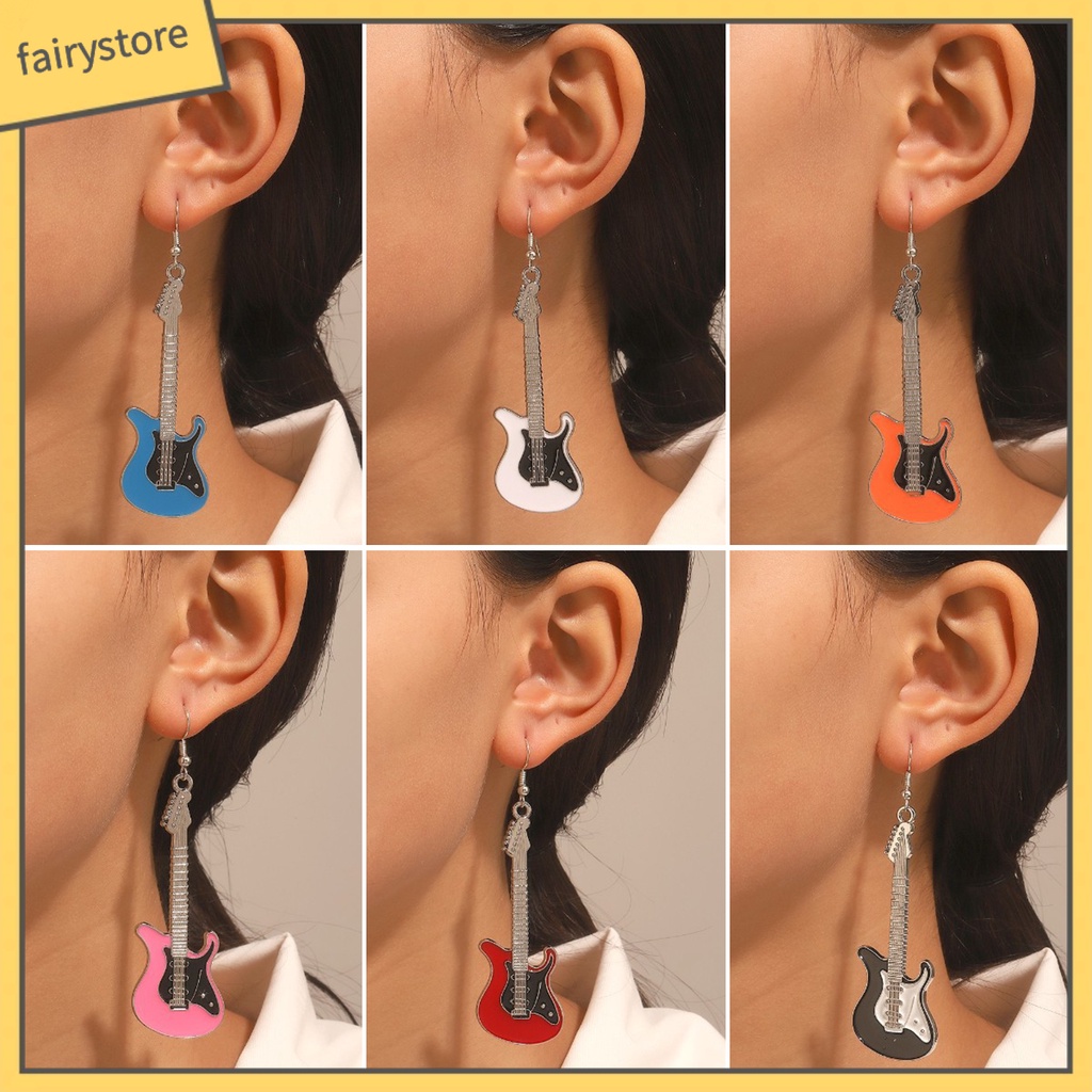 [FRO] 1 Đôi Bông Tai Thời Trang Bắt Sáng Tốt Hình Đàn Guitar Điện Bằng Hợp Kim Tinh Tế Sang Trọng Cho Nữ