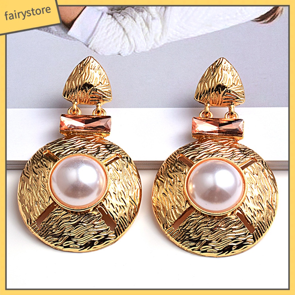 1 Cặp Bông Tai Tròn Đính Ngọc Trai Giả Bằng Hợp Kim Dễ Phối Đồ