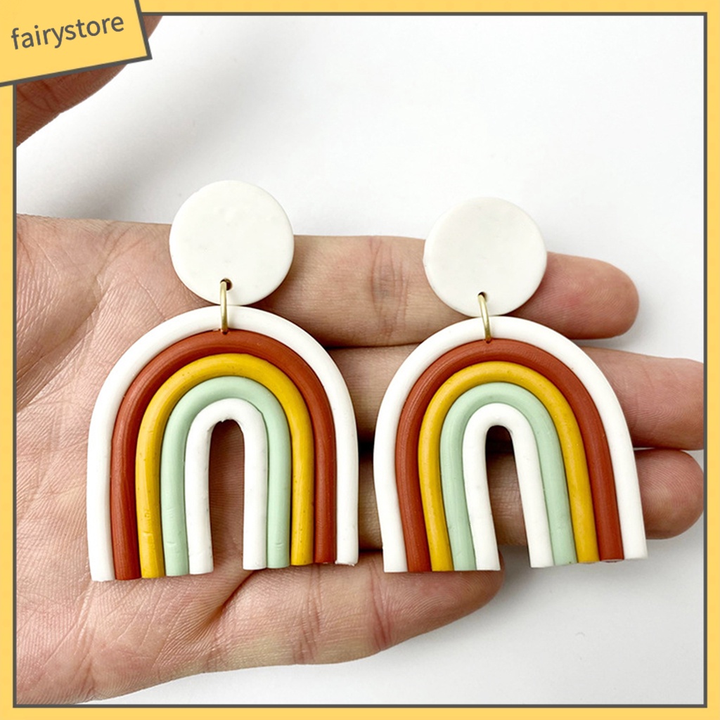 [FRO] 1 Đôi Bông Tai Hình Chữ U Bằng Đất Sét Polymer Đầy Màu Sắc Phù Hợp Với Mọi Phong