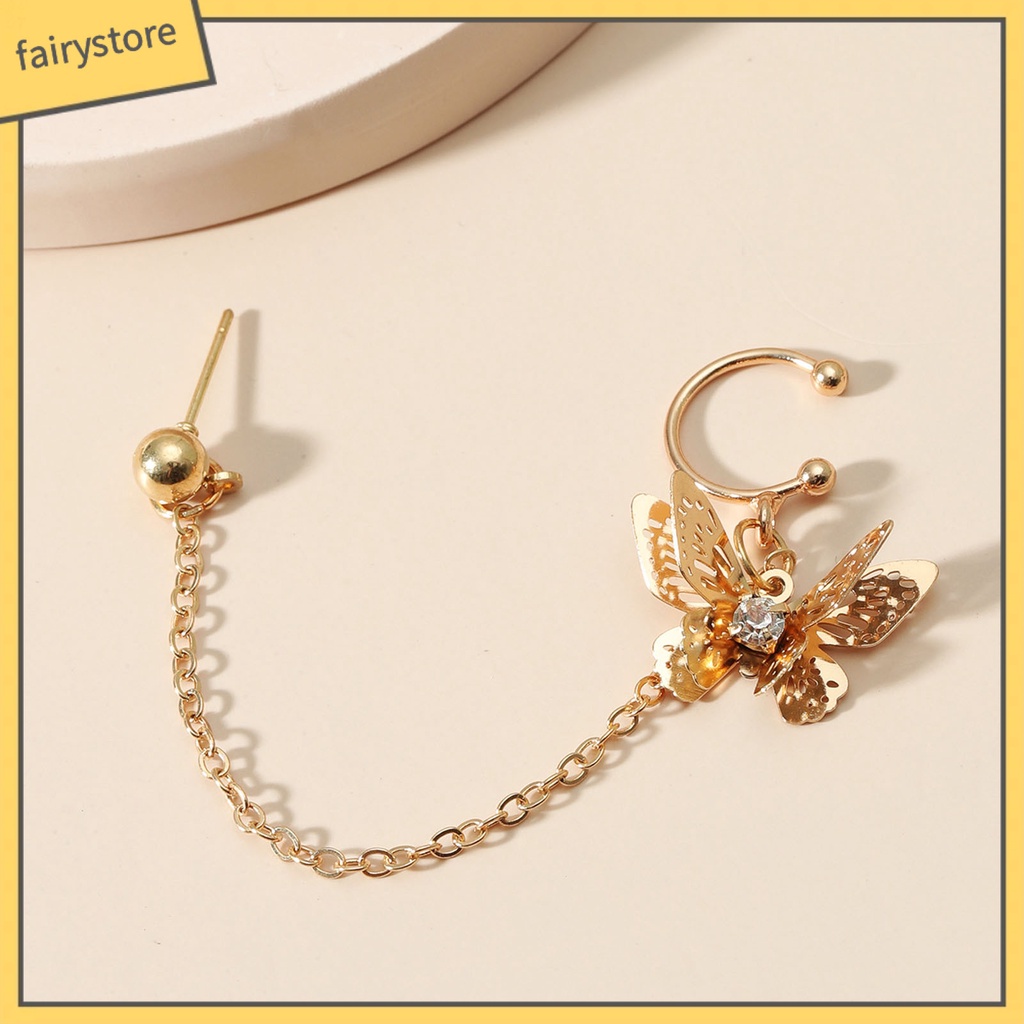 1 Khuyên Tai Dạng Kẹp Hình Bướm &amp; Hoa Cương Giả Bằng Hợp Kim