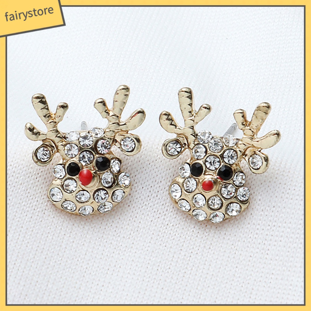 1 Đôi Bông Tai Hình Tuần Lộc Giáng Sinh Đính Đá Thời Trang Dành Cho Nữ