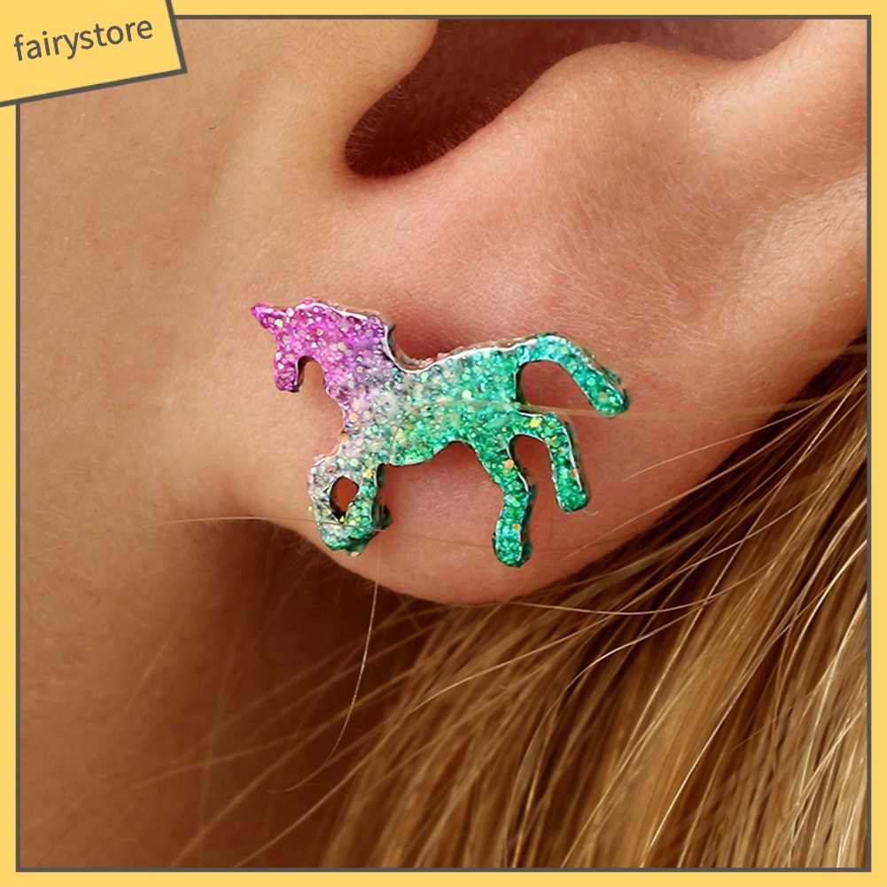 Bông Tai Hình Kỳ Lân Nhiều Màu Lấp Lánh Quyến Rũ Cho Nữ