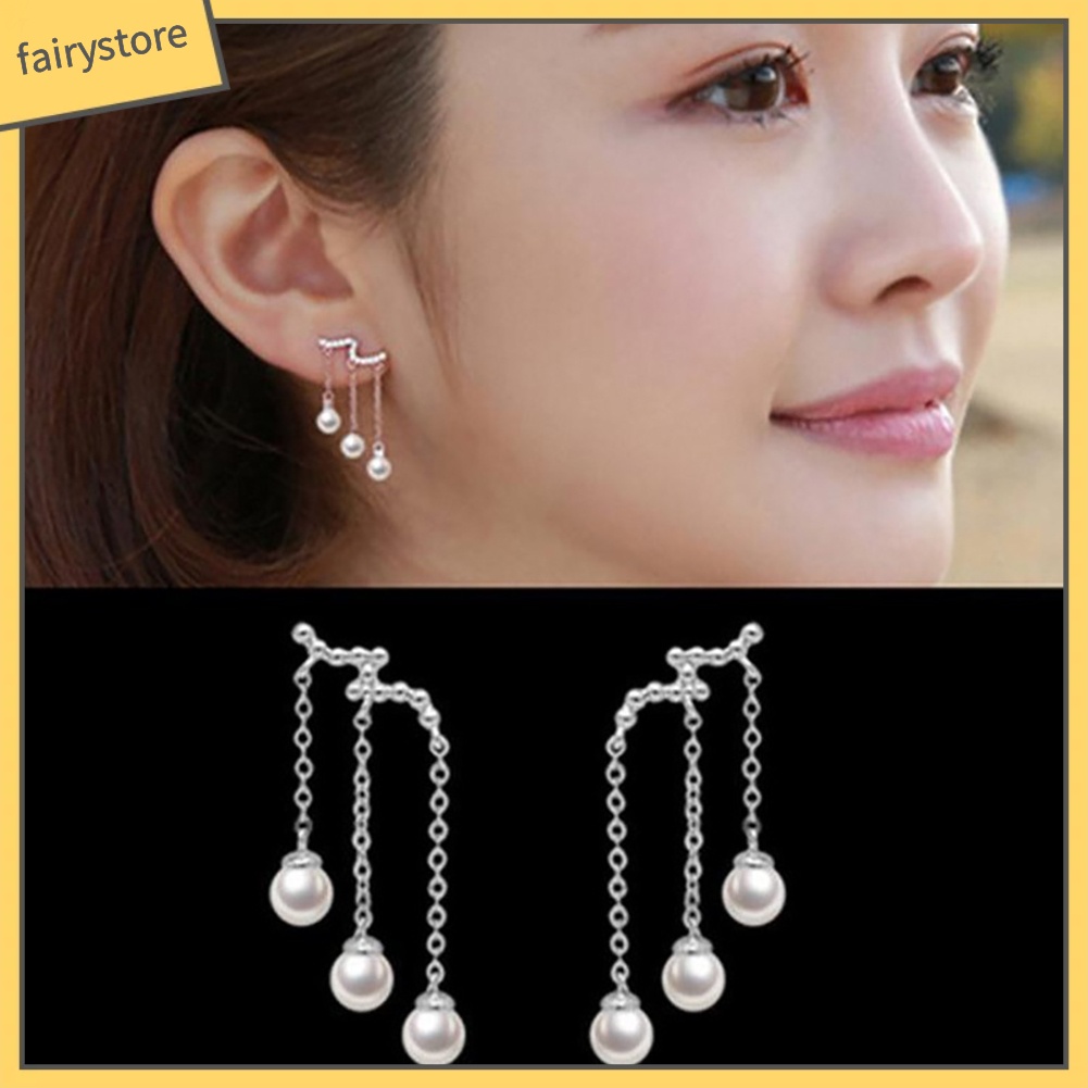 Bông Tai Dáng Dài Đính Ngọc Trai Giả Thanh Lịch Cho Nữ