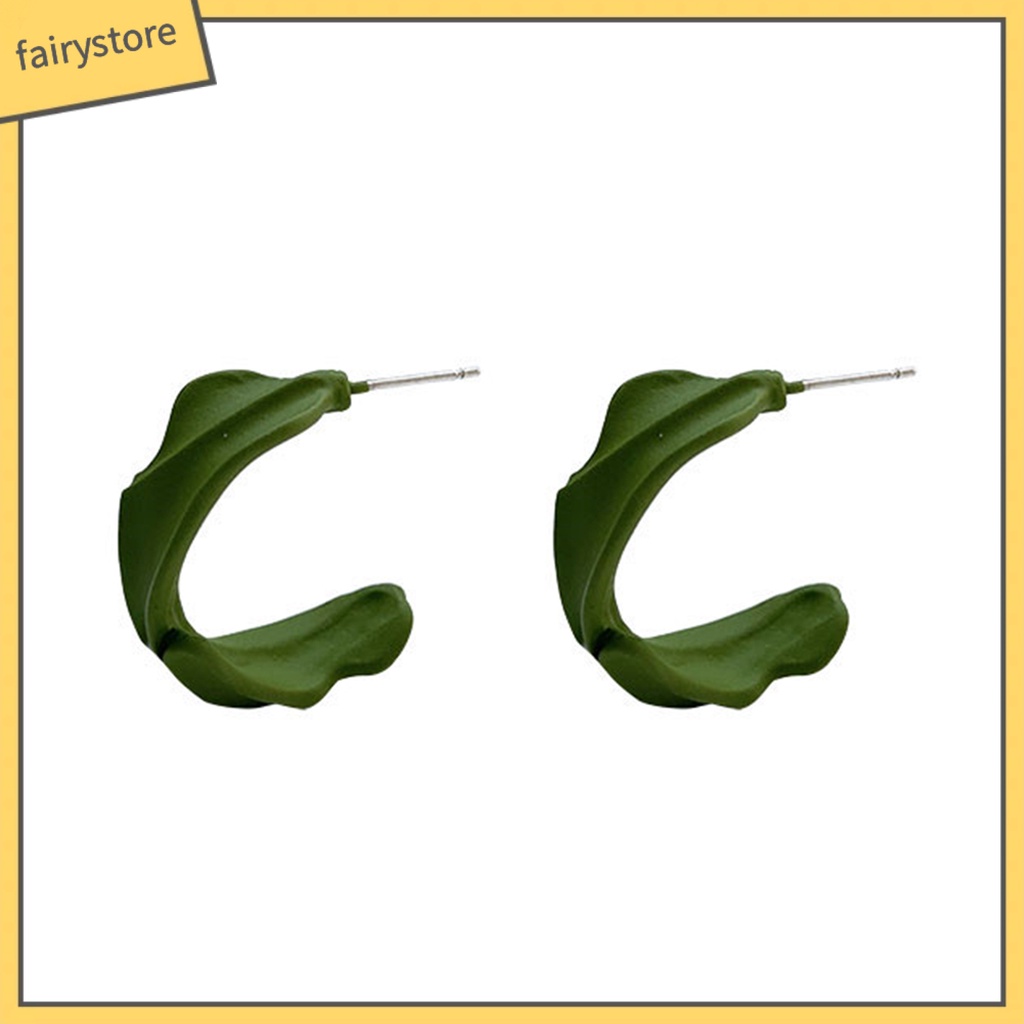 [FRO] Bông Tai Xỏ Hình Chữ C Màu Xanh Lá Tinh Tế Bắt Mắt Không Gây Dị Ứng Thời Trang Mùa Hè