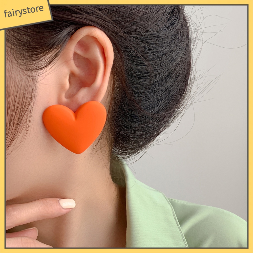 1 Đôi Bông Tai Hình Trái Tim Màu Sắc Kẹo Ngọt Phong Cách Hàn Quốc Dành Cho Nữ