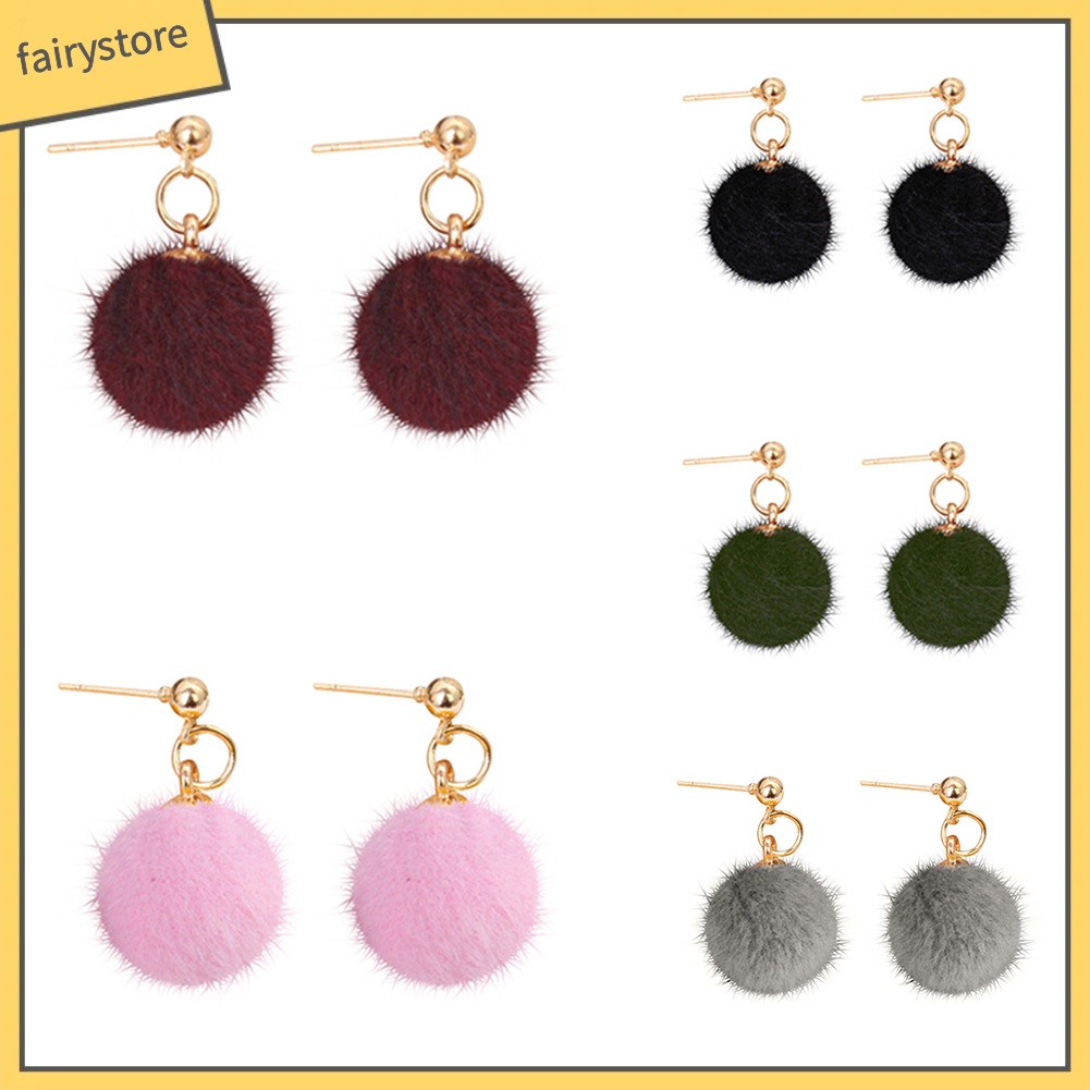 Bông Tai Hình Giọt Nước Gắn Bóng Lông Thời Trang Mùa Đông Cho Nữ